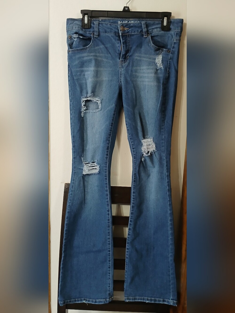 Blue Spice Juniors Distressed Blue Flare Jeans
